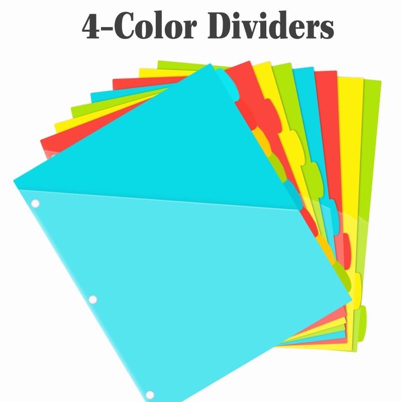 INFUN 8-Tab Plastic Binder Dividers with Front Pockets - 3 Sets, Multicolor Pocket dividers for 3-Ring Binders, dividers with tabs 24 pcs - Image 4
